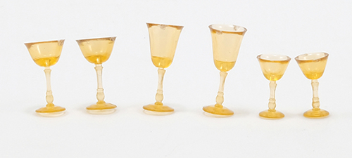 Dollhouse Miniature 6 Pcs, Stemware, Amber